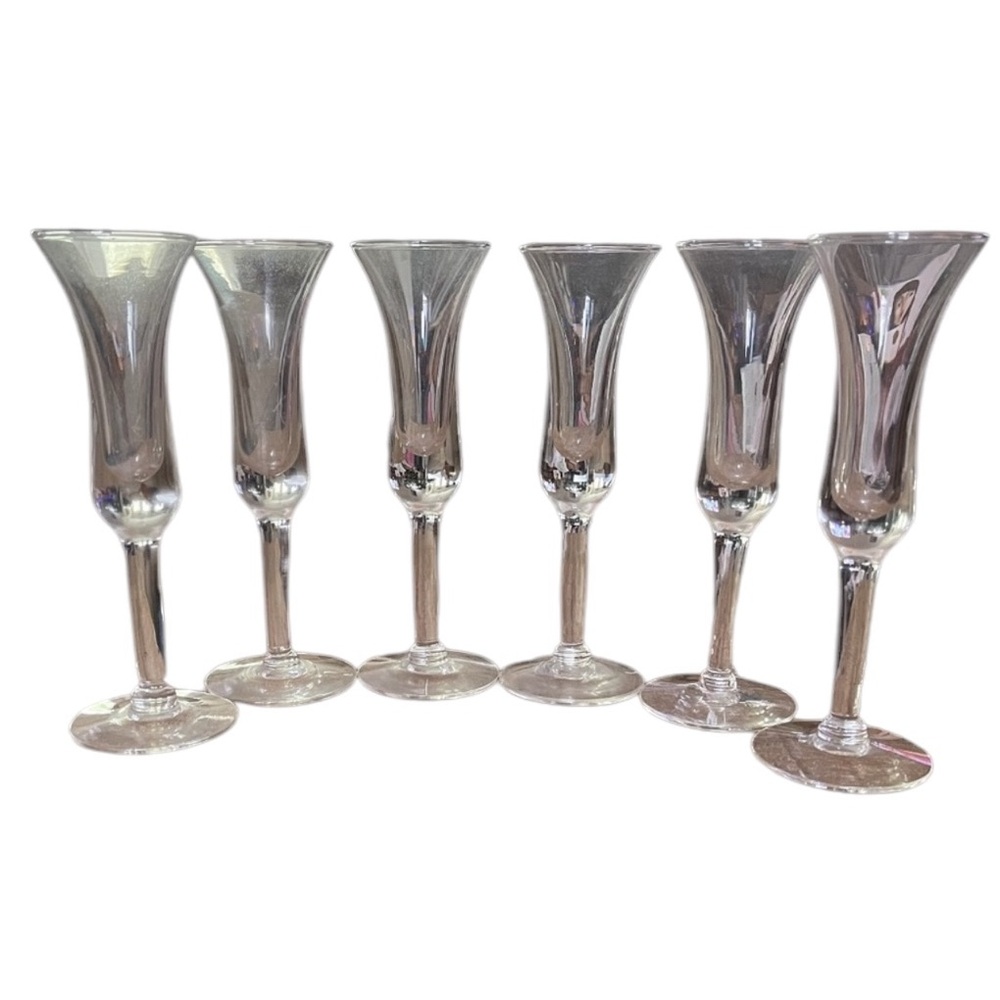 Set of 6 Stemmed Clear Glass Cordial / Shot Glasses